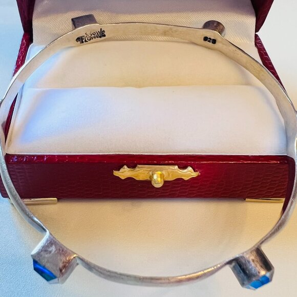 Lovely Vintage.925 Sterling Silver Diamante SOUL FLOWER Bangle Bracelet - Picture 6 of 6